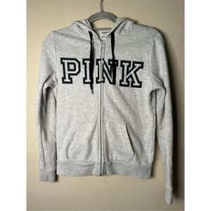 PINK Victoria's Secret zip up gray hoodie sz XS